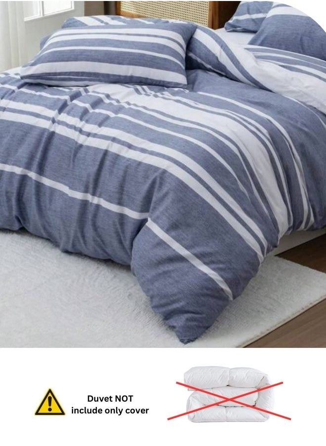 LUNA Home - King Size 6 Pieces Blue Stripe Design Duvet Cover Set - Image 1