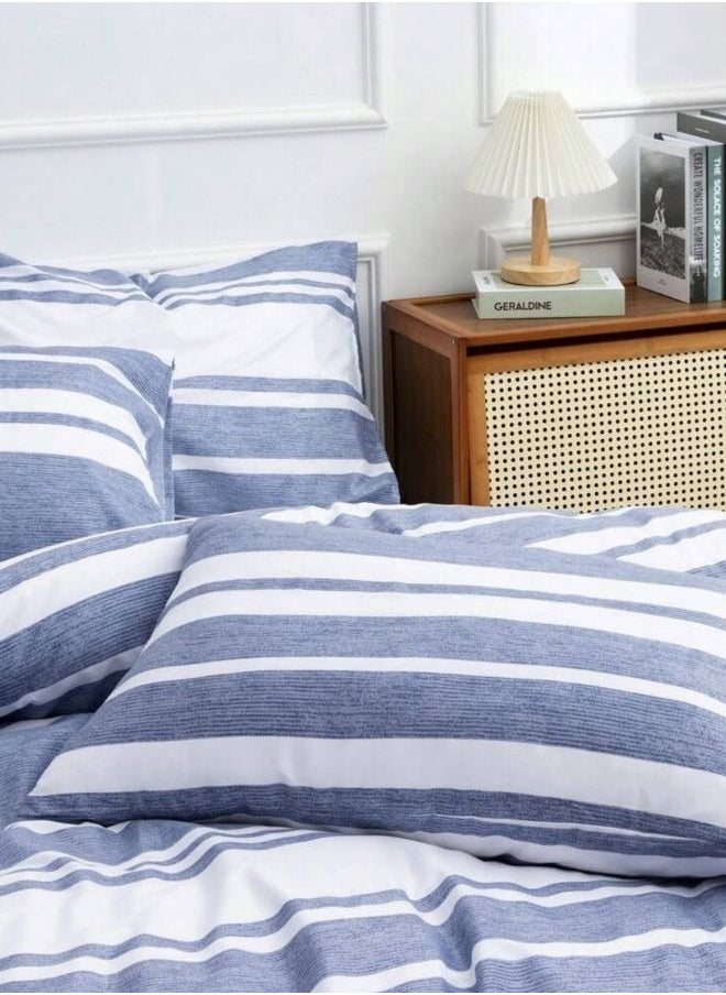 LUNA Home - King Size 6 Pieces Blue Stripe Design Duvet Cover Set - Image 1