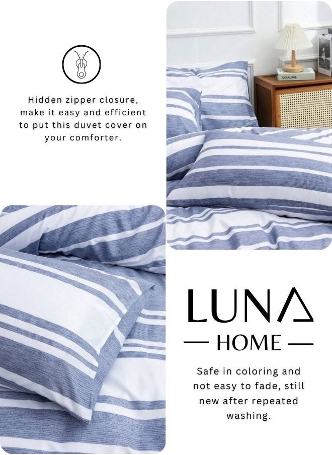 LUNA Home - King Size 6 Pieces Blue Stripe Design Duvet Cover Set - Image 1