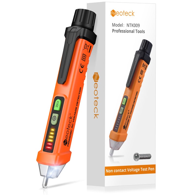 Neoteck قلم اختبار الجهد غير المتصل من نيوتك، جهد متردد 12-1000 فولت، مصباح LED، إنذار جرس للحكم على الأسلاك الحية/الحيادية - Image 1
