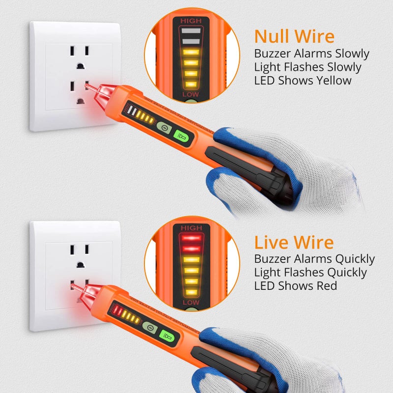 Neoteck قلم اختبار الجهد غير المتصل من نيوتك، جهد متردد 12-1000 فولت، مصباح LED، إنذار جرس للحكم على الأسلاك الحية/الحيادية - Image 3