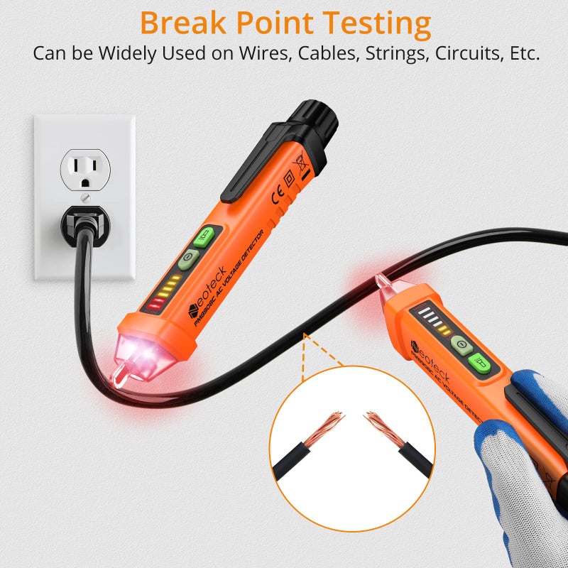 Neoteck قلم اختبار الجهد غير المتصل من نيوتك، جهد متردد 12-1000 فولت، مصباح LED، إنذار جرس للحكم على الأسلاك الحية/الحيادية - Image 4