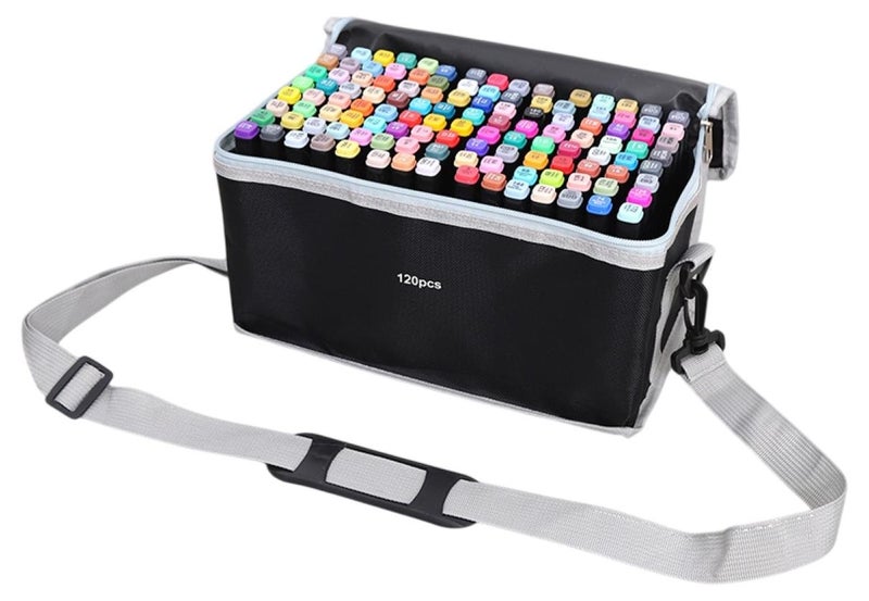 Touch 120pcs Dual Tip Markers Set, Assorted Colors Stylish Black Body with Black Cloth Bag - Image 1