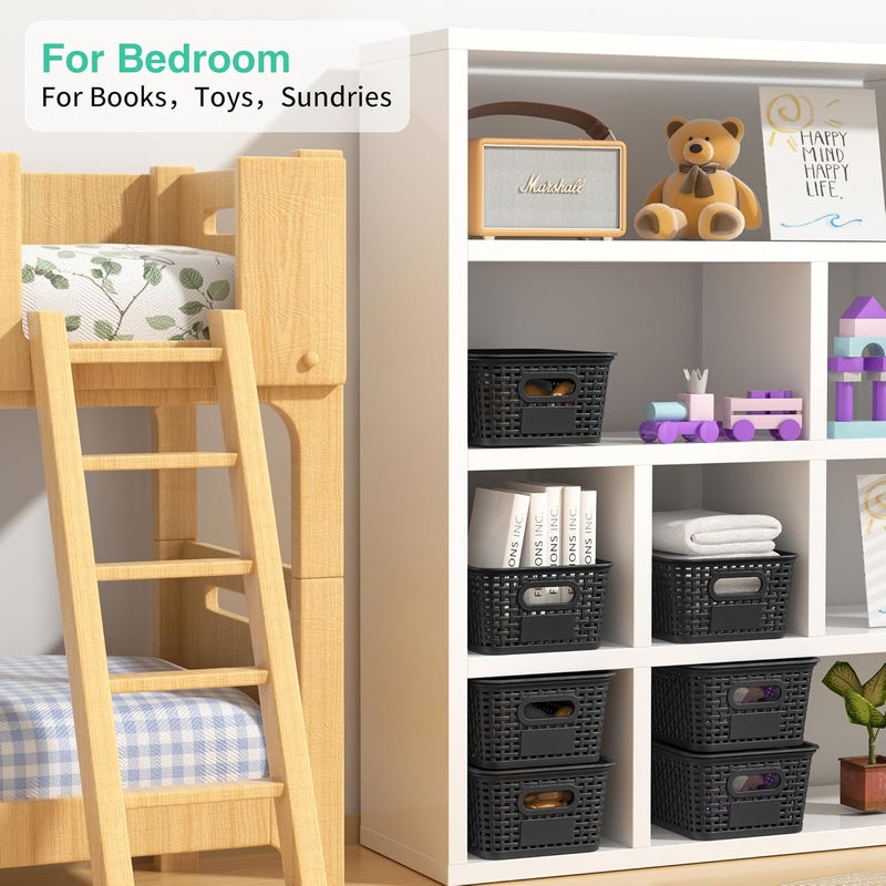 Wrrlors 8-Pack Black Plastic Storage Baskets with Lids, Label Organizers, Stackable Organizer Containers: For Organizing Shelves, Drawers, Desk Closets, Playrooms, Classrooms, Offices - Image 5