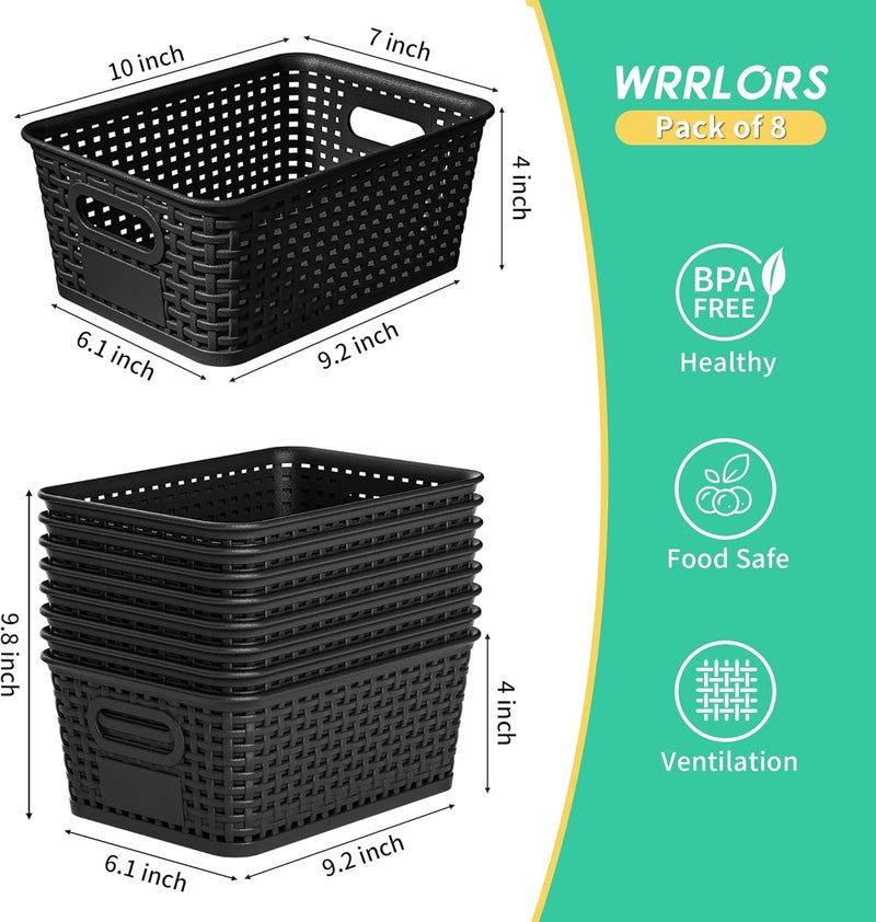 Wrrlors 8-Pack Black Plastic Storage Baskets with Lids, Label Organizers, Stackable Organizer Containers: For Organizing Shelves, Drawers, Desk Closets, Playrooms, Classrooms, Offices - Image 3