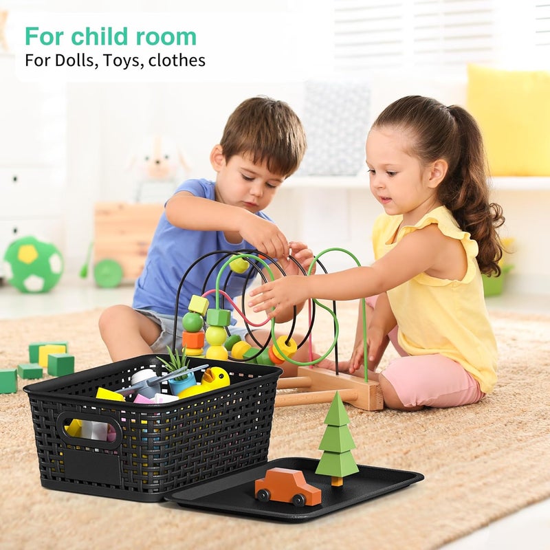 Wrrlors 8-Pack Black Plastic Storage Baskets with Lids, Label Organizers, Stackable Organizer Containers: For Organizing Shelves, Drawers, Desk Closets, Playrooms, Classrooms, Offices - Image 4