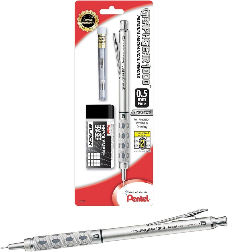 Pentel GraphGear 1000 Mechanical Pencil 0.5mm Premier Drafting Kit with 1 Pencil, 1 Eraser Refill Tube and 1 Eraser (PG1015EBP) - Image 1