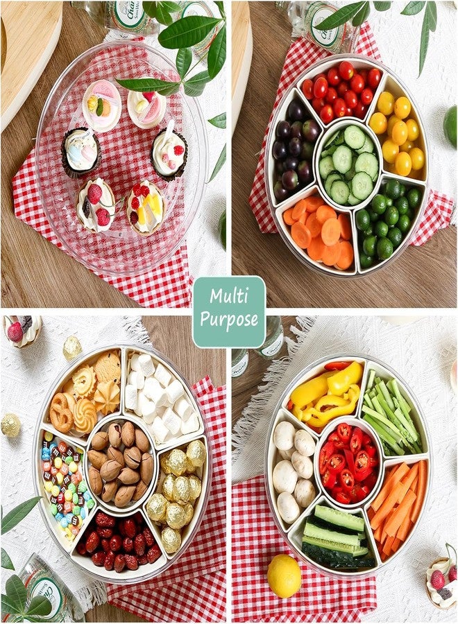 Bayleef Divided Serving Tray with Lid and Handle, 360 Degree Rotation Large Snack Box with 6 Compartments, Multi-purpose Food Platter for Charcuterie Veggie Fruit, Travel Beach Picnic Essentials - Image 2
