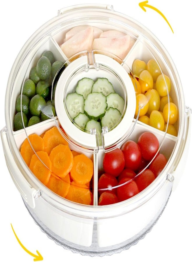 Bayleef Divided Serving Tray with Lid and Handle, 360 Degree Rotation Large Snack Box with 6 Compartments, Multi-purpose Food Platter for Charcuterie Veggie Fruit, Travel Beach Picnic Essentials - Image 1