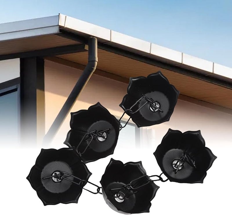 سلسلة مطر من سبائك الألومنيوم مقاس C باللون الأسود مزخرفة لمزراب المطر بطول 3 أقدام - Image 4