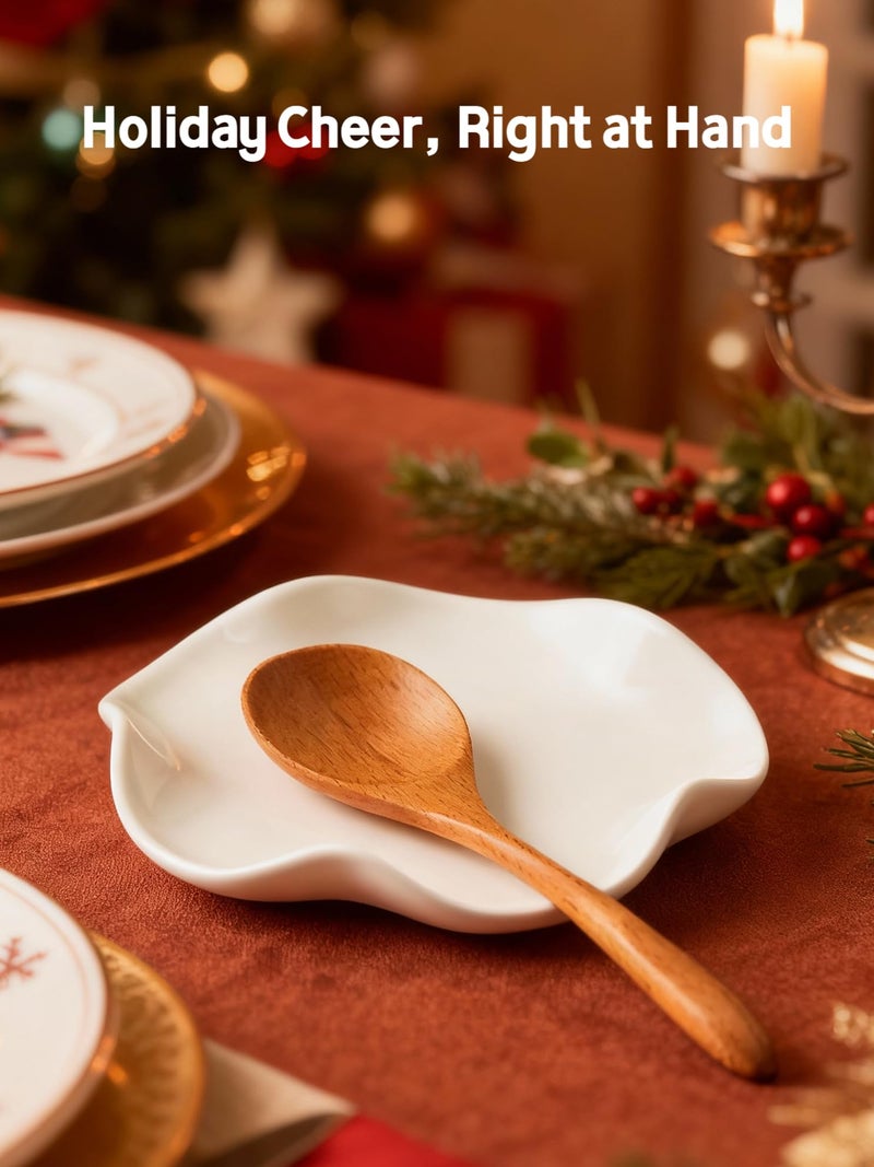 Miamolo Cute Spoon Rest for Stove Top, Ceramic Spoon Holder for Kitchen Counter, 5.3 Inches Coffee Spoon Holder Utensil Rest for Kitchen Gadget Cooking Gift Housewarming Wedding,Kitchen Decor, White - Image 2