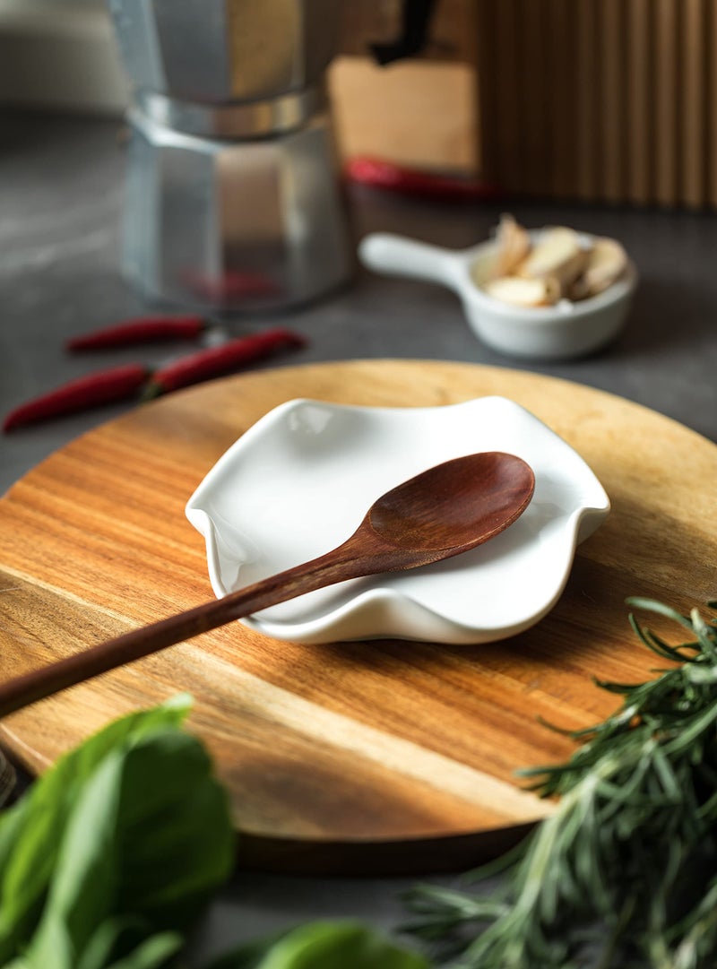 Miamolo Cute Spoon Rest for Stove Top, Ceramic Spoon Holder for Kitchen Counter, 5.3 Inches Coffee Spoon Holder Utensil Rest for Kitchen Gadget Cooking Gift Housewarming Wedding,Kitchen Decor, White - Image 3