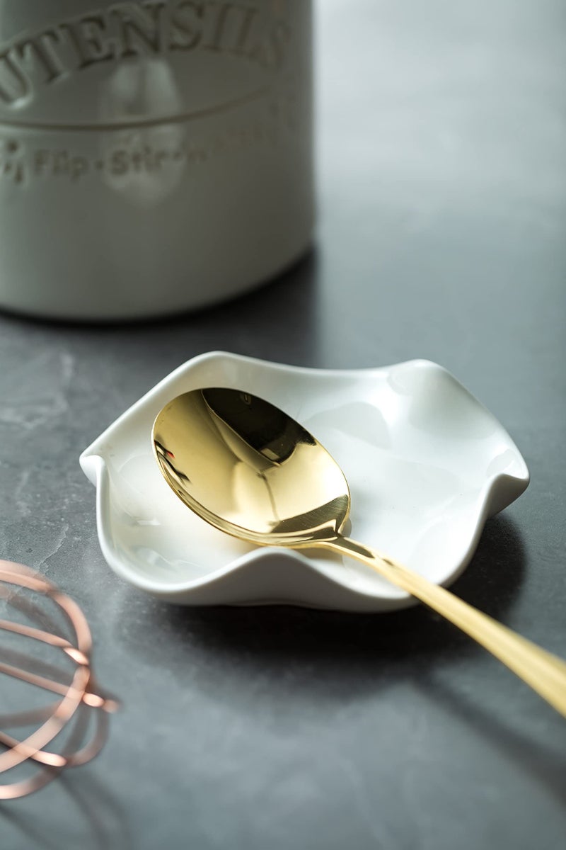 Miamolo Cute Spoon Rest for Stove Top, Ceramic Spoon Holder for Kitchen Counter, 5.3 Inches Coffee Spoon Holder Utensil Rest for Kitchen Gadget Cooking Gift Housewarming Wedding,Kitchen Decor, White - Image 5