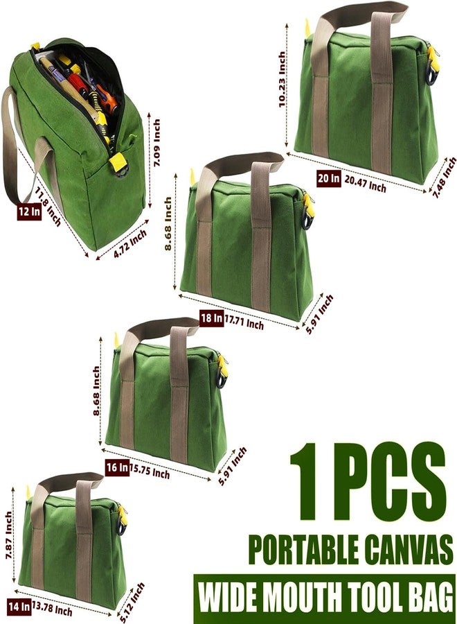 BLIRITEL 12 Inch Wide Mouth Tool Bag, Heavy Duty Canvas Tool Storage Bag, Large Capacity Handbag, Multi-function Tool Organizer Tote Bag for Storage Wrenches Pliers (Green - 12 Inch) - Image 2