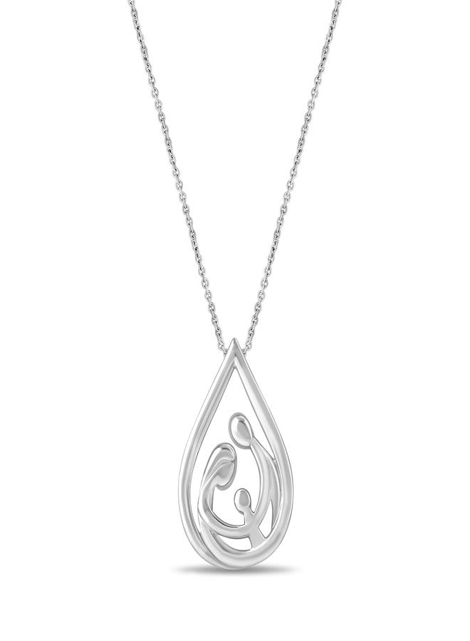 Jewelili 925 Sterling Silver Parents & 1 Child Family Pendant Necklace - Image 1