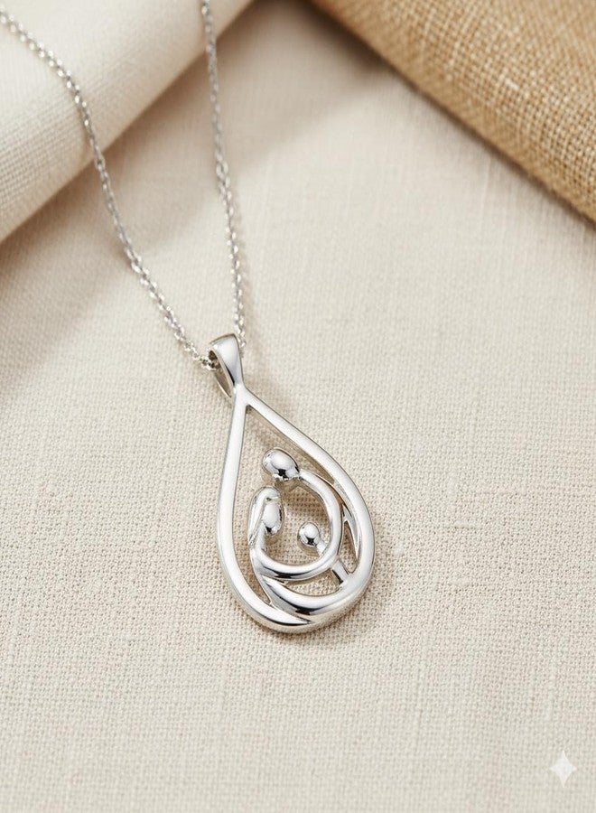 Jewelili 925 Sterling Silver Parents & 1 Child Family Pendant Necklace - Image 4