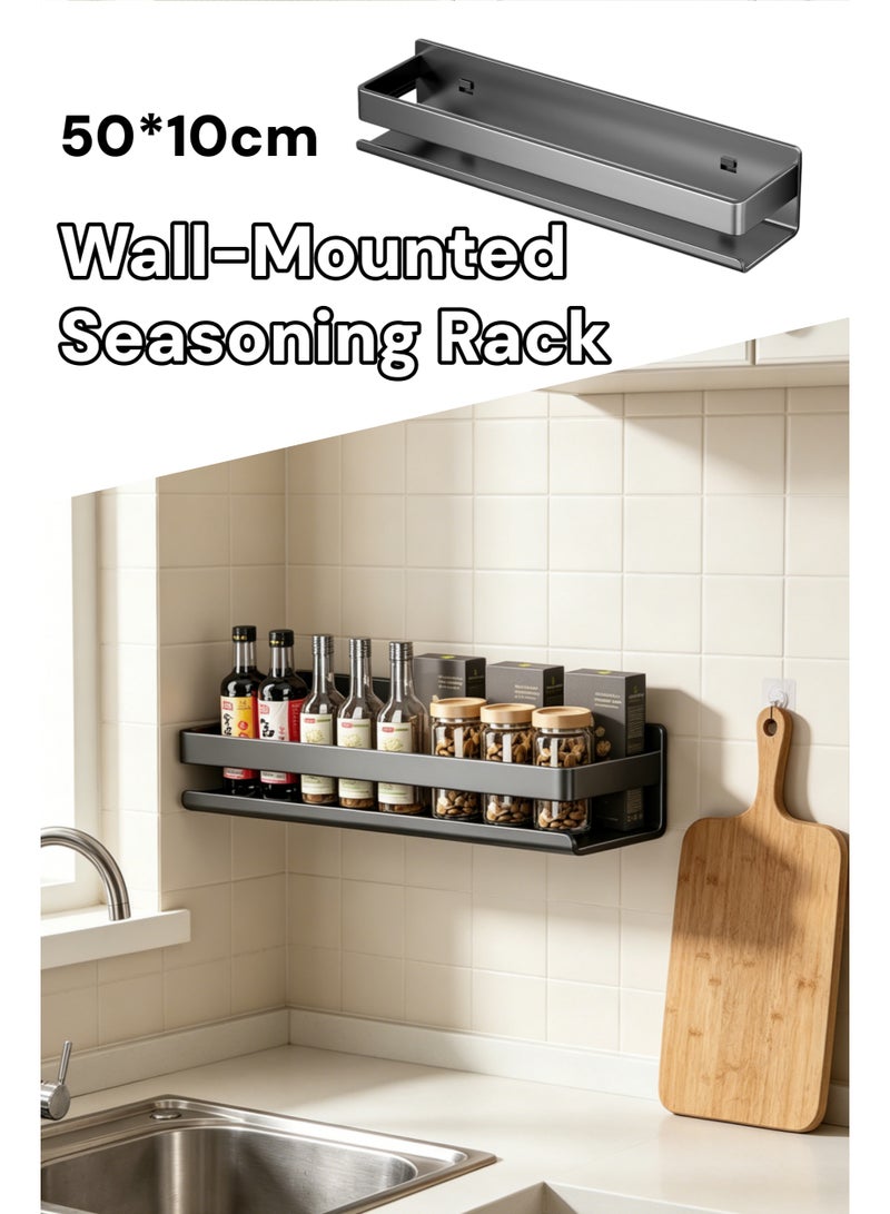 Wall-Mounted Seasoning Rack, Wall Spice Rack,Hanging Storage Shelves Spice Jar Organizer,Space Saving No Punching Seasoning Organizer Storage Rack Hanging Shelf For Kitchen Bathroom,Grey - Image 1
