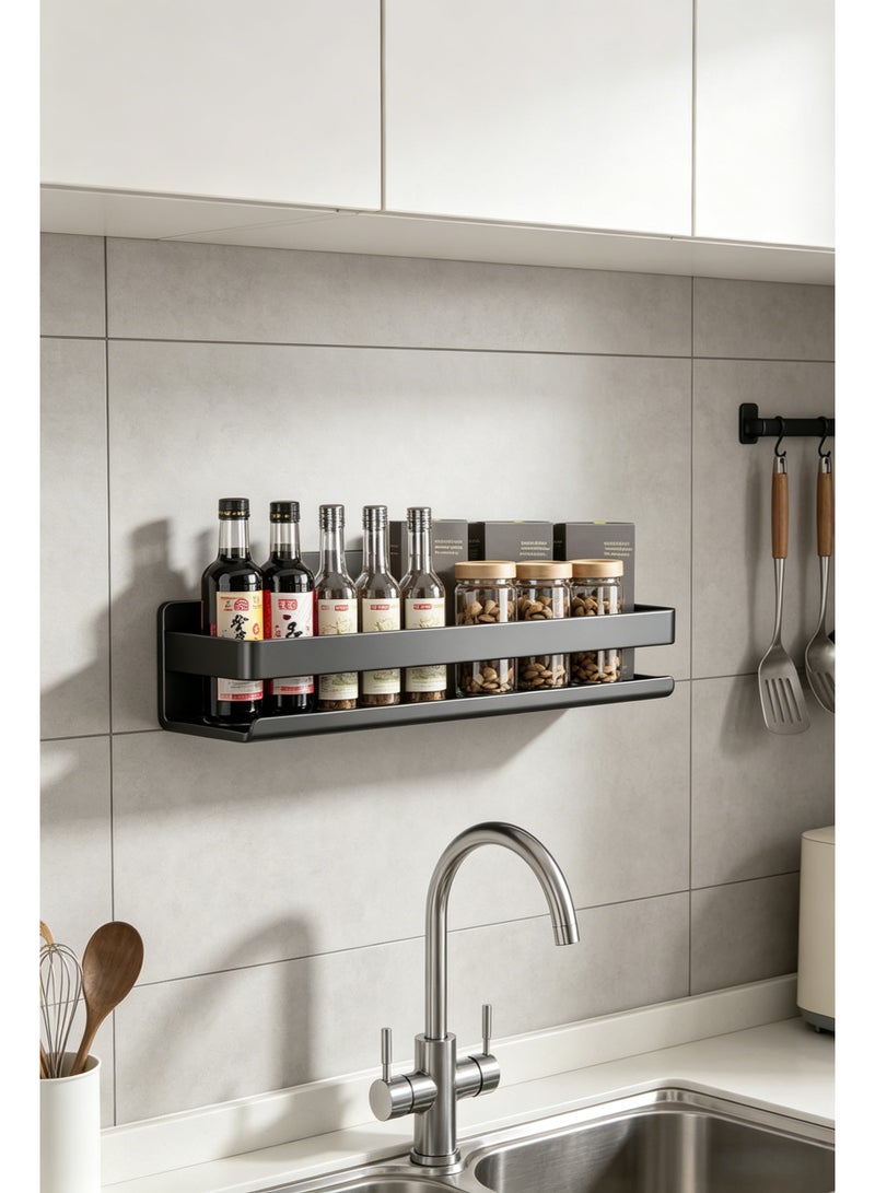 Wall-Mounted Seasoning Rack, Wall Spice Rack,Hanging Storage Shelves Spice Jar Organizer,Space Saving No Punching Seasoning Organizer Storage Rack Hanging Shelf For Kitchen Bathroom,Grey - Image 3