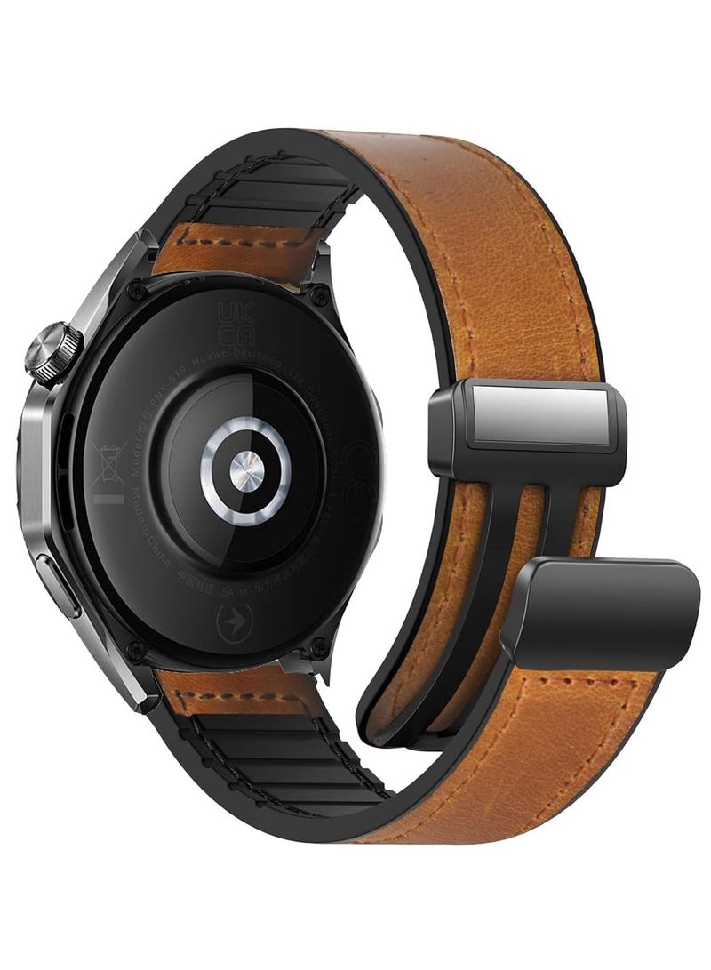 20mm Leather Strap Compatible with Galaxy Watch 7/6/6 Classic/5/5 Pro/4/4 Classic/3/Gear S2, Replacement Strap for HUAWEI Watch 2/ GT2 42mm/GT3 42mm,Dark Brown - Image 1