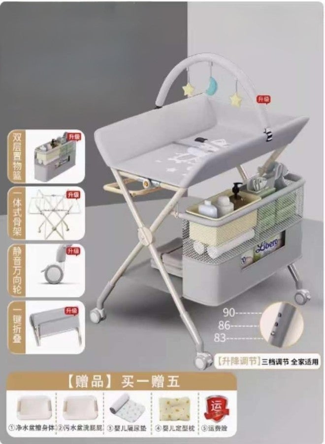 Richtots Premium Ultimate Baby Portable Folding Diaper Changing Table, Drawers and Wheels, Adjustable Height and Safety Belt, Grey, 78.99 x 60.2 x 9.91 cm - Image 4