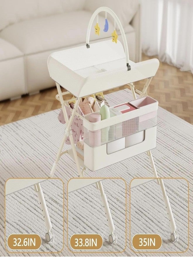 Richtots Premium Ultimate Baby Portable Folding Diaper Changing Table, Drawers and Wheels, Adjustable Height and Safety Belt, Grey, 78.99 x 60.2 x 9.91 cm - Image 5