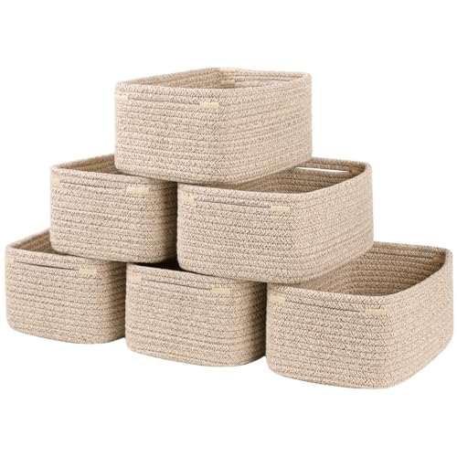 OIASKET 6 Pack Storage Baskets for Shelves, Small Baskets for Shelves, Cute Decorative Storage Bins, Organizer Basket for Gifts Empty, 11.8''Lx7.8''Wx4.7''H-Brown - Image 1