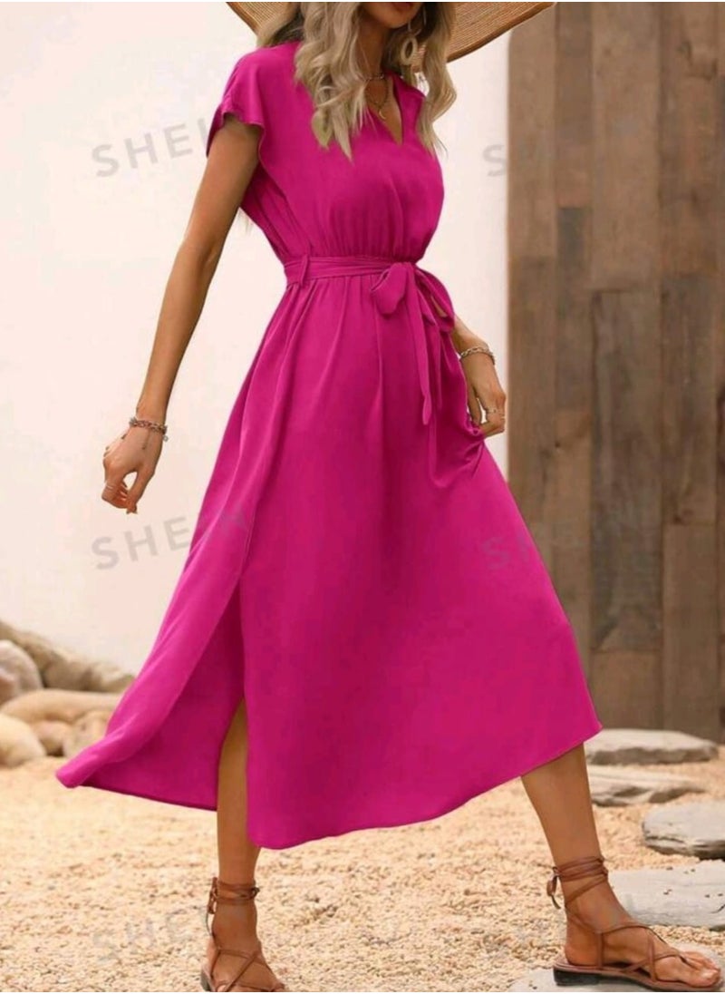 Shein SHEIN Clasi Solid Batwing Sleeve Belted Dress  - Image 2