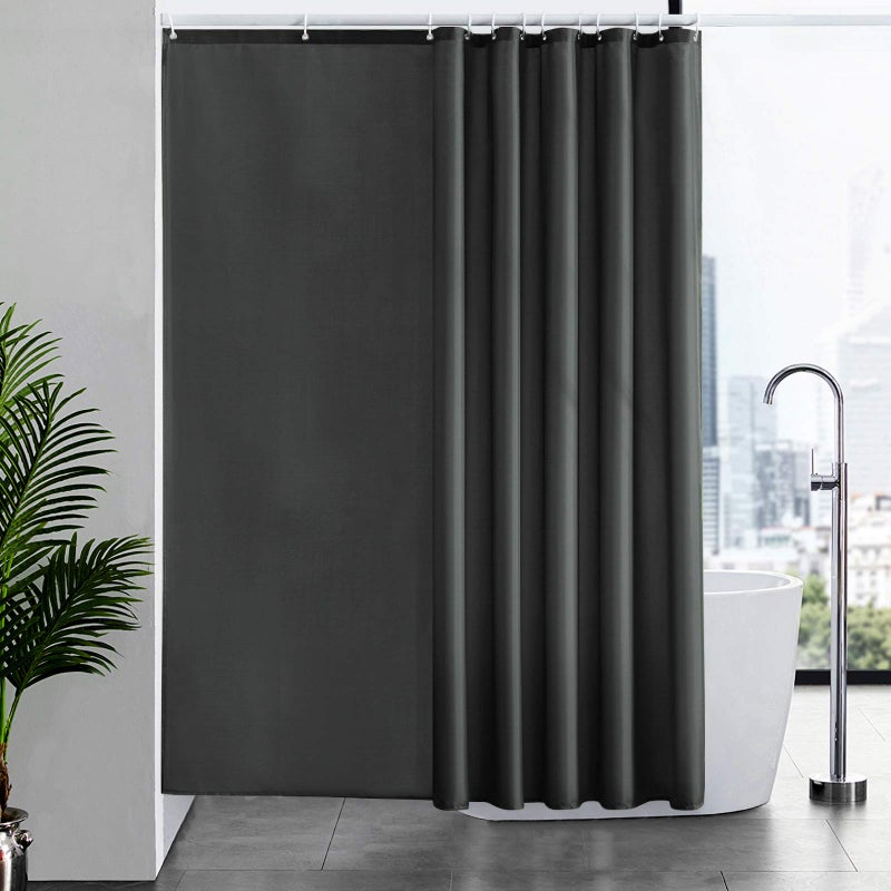 Furlinic Shower Curtains Mould Proof Resistant Polyester Fabric Dark Grey Bathroom Shower Curtain Waterproof Machine Washable Large 200 x 200cm 78x78 Inch With 12 PCS Plastic Hooks