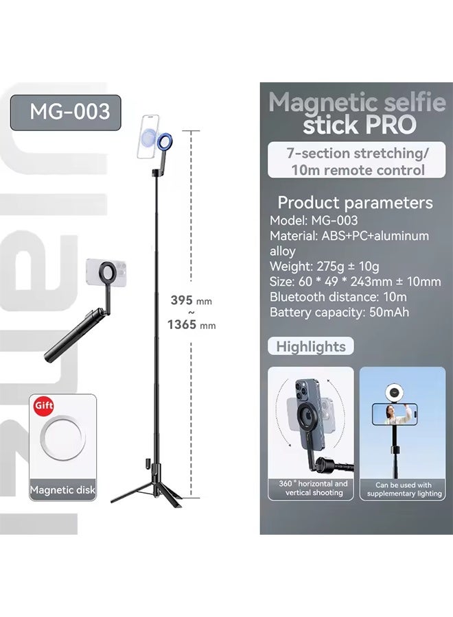 يولانزي حامل ثلاثي القوائم للهواتف الذكية Ulanzi MG-003 Magsafe مكون من 7 أقسام وجهاز تحكم لاسلكي مغناطيسي قابل للفصل لهاتف iPhone 16 15 14 13 12 عصا سيلفي