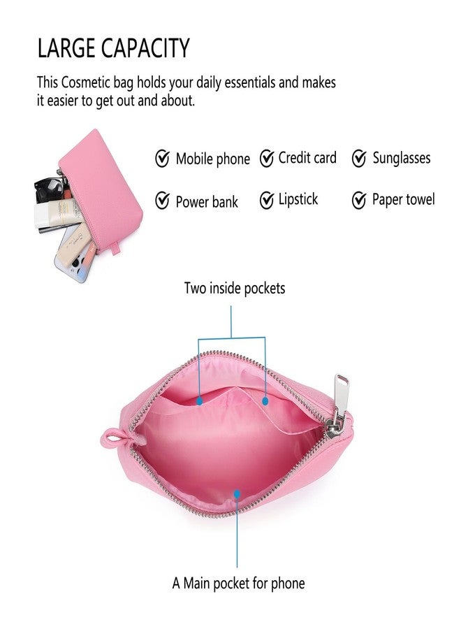YONBEN PU Leather Makeup Simple and Convenient Handbag Small Exquisite Storage Bag (Pu/Azalea Pink) - Image 4