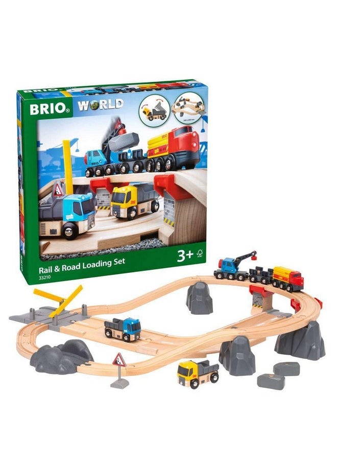 Brio BRIO World 33210 - Rail & Road Loading Set - 32 Piece Wooden Train Set | Ideal for Kids Aged 3+ | with Special Crane Car & Flatbed Idea  - Image 2