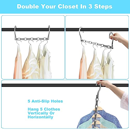 DUCOO Space Saving Hangers 10 Pack, Heavy Duty Magic Cascading Hanger Organizer with 5 Enclosed Anti-Slip Holes, Closet Organizers and Storage for Clothes, College Dorm Room Essentials, Gray - Image 4