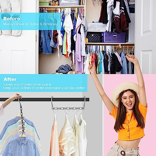 DUCOO Space Saving Hangers 10 Pack, Heavy Duty Magic Cascading Hanger Organizer with 5 Enclosed Anti-Slip Holes, Closet Organizers and Storage for Clothes, College Dorm Room Essentials, Gray - Image 2