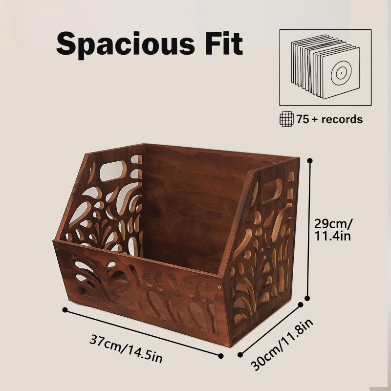 D-werack Vintage Vinyl Record Storage, Album Holder Storage 75+ LPs, Classic Vinyl Organizer Cube, Wooden Crate Box for Record Magazine Display (Patent Pending) - Image 4