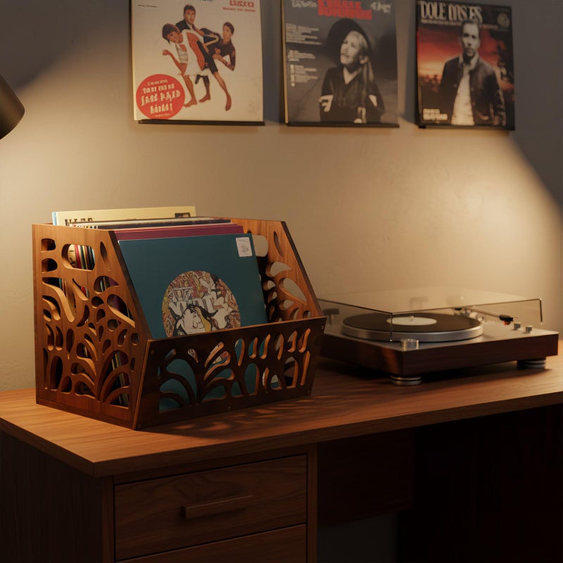 D-werack Vintage Vinyl Record Storage, Album Holder Storage 75+ LPs, Classic Vinyl Organizer Cube, Wooden Crate Box for Record Magazine Display (Patent Pending) - Image 3