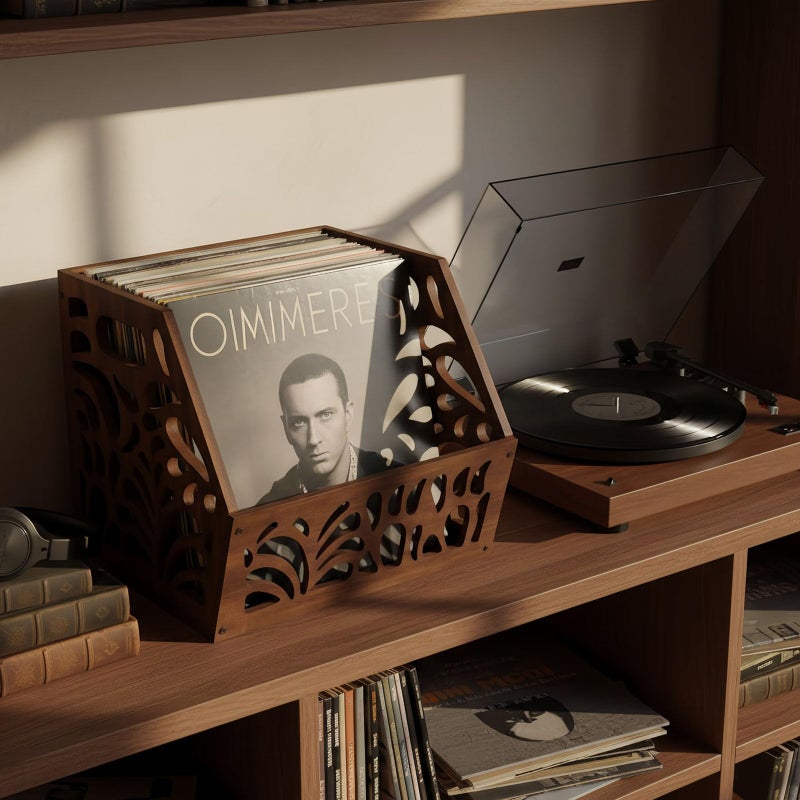 D-werack Vintage Vinyl Record Storage, Album Holder Storage 75+ LPs, Classic Vinyl Organizer Cube, Wooden Crate Box for Record Magazine Display (Patent Pending) - Image 2