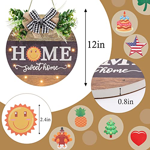 HOMCDALY Interchangeable Seasonal Welcome Sign Front Door Decoration with 4 Seasonal Wreaths and LED Light, Rustic Round Wood Wreaths Wall Hanging Outdoor, Farmhouse Front Door Decoration Home Décor - Image 5