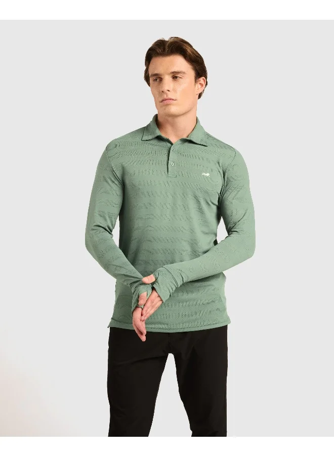Musclemind Men's Classic Stripe Polo T-Shirt with Self Collar And Retractable Thumbholes, Anti-Odour, Anti-Microbial, Quick Drying, Super Soft Breathable Fabric with 4-Way Stretchability, Lightweight for All Day Comfort