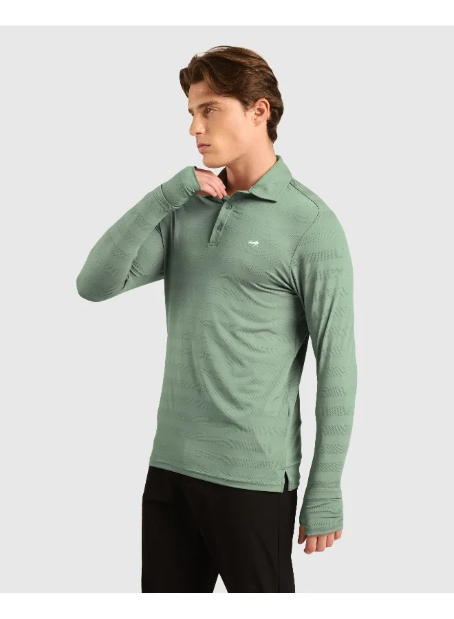 Musclemind Men's Classic Stripe Polo T-Shirt with Self Collar And Retractable Thumbholes, Anti-Odour, Anti-Microbial, Quick Drying, Super Soft Breathable Fabric with 4-Way Stretchability, Lightweight for All Day Comfort