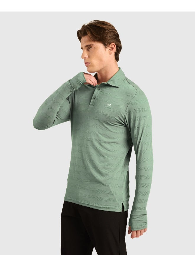 Musclemind Men's Classic Stripe Polo T-Shirt with Self Collar And Retractable Thumbholes, Anti-Odour, Anti-Microbial, Quick Drying, Super Soft Breathable Fabric with 4-Way Stretchability, Lightweight for All Day Comfort  - Image 3