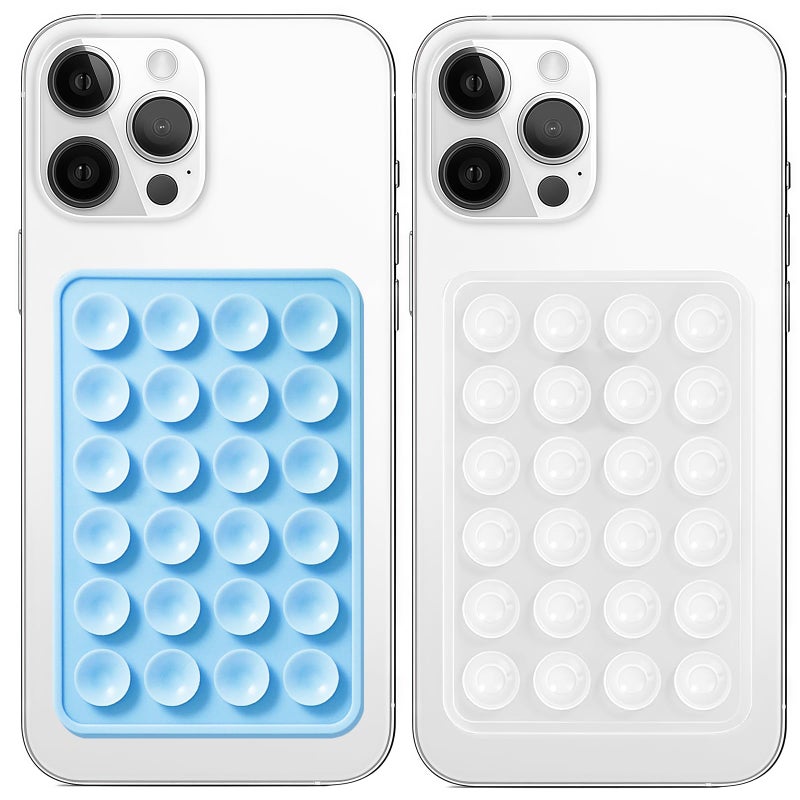 Galundge 2 Pack Silicone Suction Phone Case Mount, Non Slip Sticky Grip for Cellphone, Silicon Adhesive Suction Cup Mount, Strong Grip Holder for Selfies and Videos (Baby Blue&Translucent) - Image 1