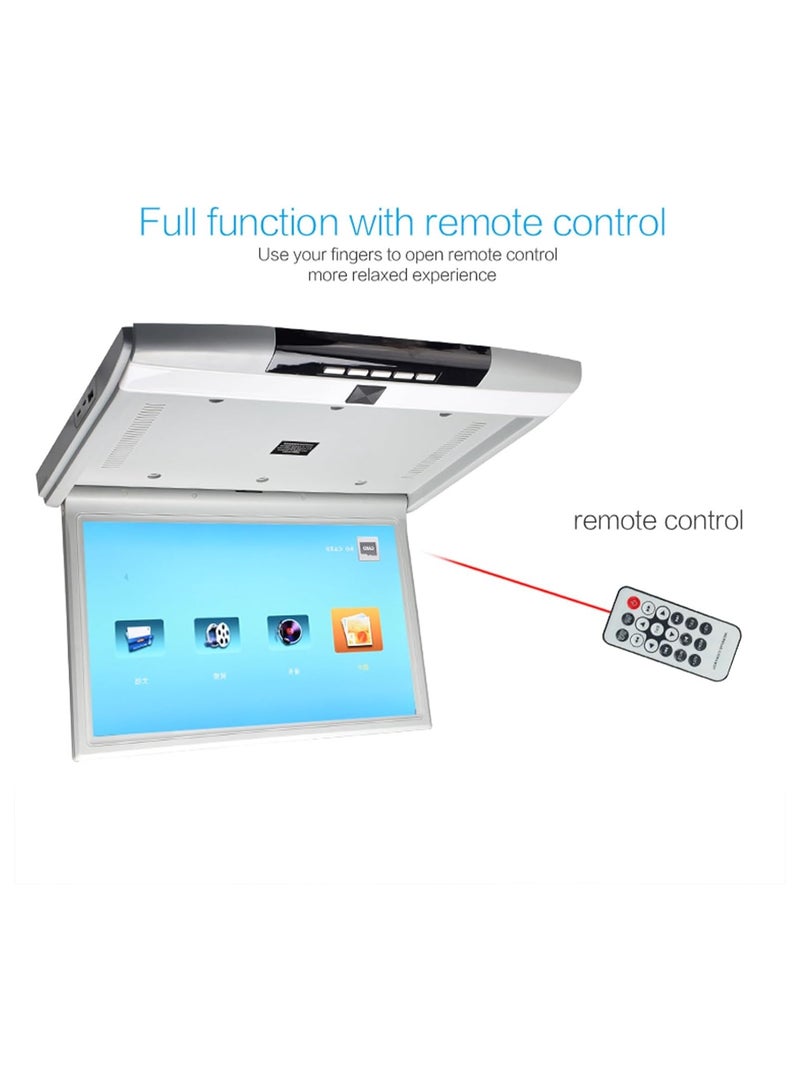 SHEZA STAR مشغل فيديو للسيارة بدقة 1080 بكسل، شاشة عريضة عالية الدقة مقاس 17.3 بوصة مثبتة على سقف السيارة، تلفاز فائق النحافة قابل للطي للسيارات، يدعم مدخل FM/IR/USB/SD/HDMI - Image 3