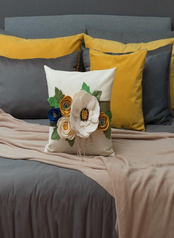 JWH Spring Flower Throw Pillow Cover Decorative Creamy White Pillow Case Floral Path Cushion Colorful Rose Pillowcase for Home Bed Sofa Couch Living Room 18x18 Inch Blue Green Yellow - Image 3