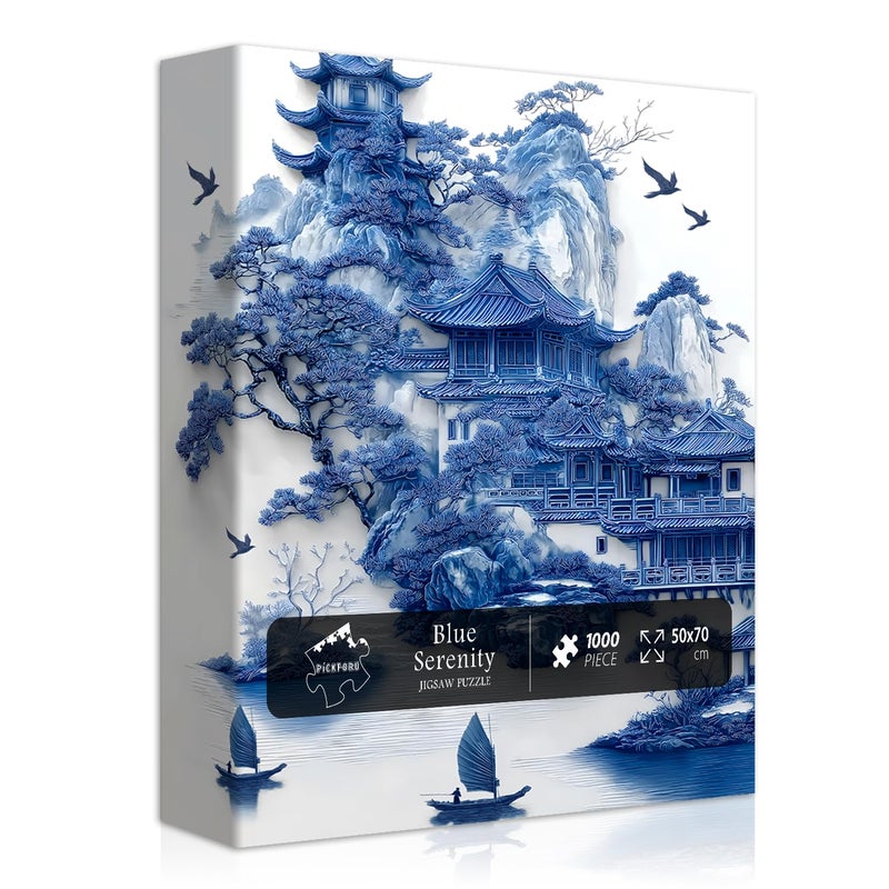 PICKFORU Impossible Landscape Puzzles for Adults 1000 PiecesNature Aesthetic Puzzle Blue and White SceneryUnique Chinese Scenic Jigsaw Puzzles with Birds BoatHard Difficult Challenge Building Puzzle - Image 3