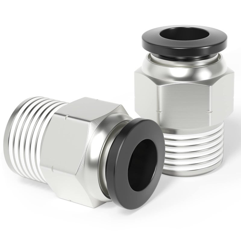 TAILONZ PNEUMATIC Male Straight 1/2 Inch Tube OD x 3/8 Inch NPT Thread Push to Connect Fittings PC-1/2-N3 (Pack of 5)