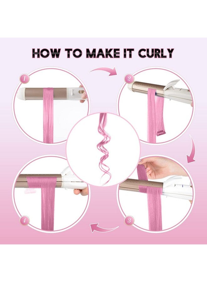 فيشبن وصلات شعر بمشبك وردي اللون، 10 قطع من قطع الشعر الوردية تبرز مشبكًا صناعيًا ملونًا مستقيمًا في قطع الشعر للنساء، 55.88 سم - Image 5