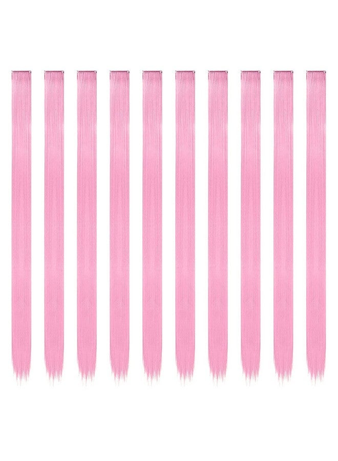فيشبن وصلات شعر بمشبك وردي اللون، 10 قطع من قطع الشعر الوردية تبرز مشبكًا صناعيًا ملونًا مستقيمًا في قطع الشعر للنساء، 55.88 سم - Image 2