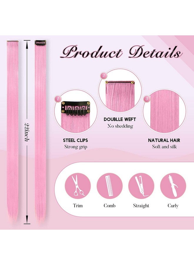 فيشبن وصلات شعر بمشبك وردي اللون، 10 قطع من قطع الشعر الوردية تبرز مشبكًا صناعيًا ملونًا مستقيمًا في قطع الشعر للنساء، 55.88 سم - Image 4