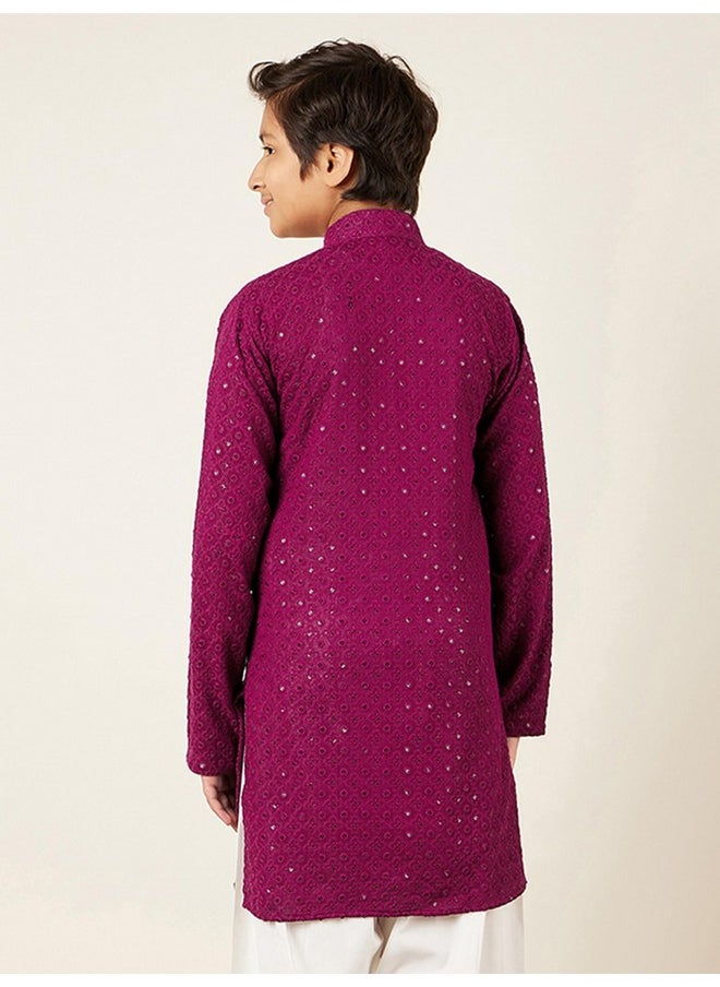 AJ Dezines - AJ DEZINES Kids Cotton Full Sleeve Sequined Purple Kurta for Boys - Ethnic wear | Special Occasion & Party Outfit | Chikankari Kurta for boys - Regular Fit - Image 1