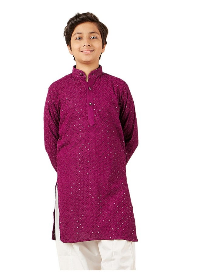 AJ Dezines - AJ DEZINES Kids Cotton Full Sleeve Sequined Purple Kurta for Boys - Ethnic wear | Special Occasion & Party Outfit | Chikankari Kurta for boys - Regular Fit - Image 1